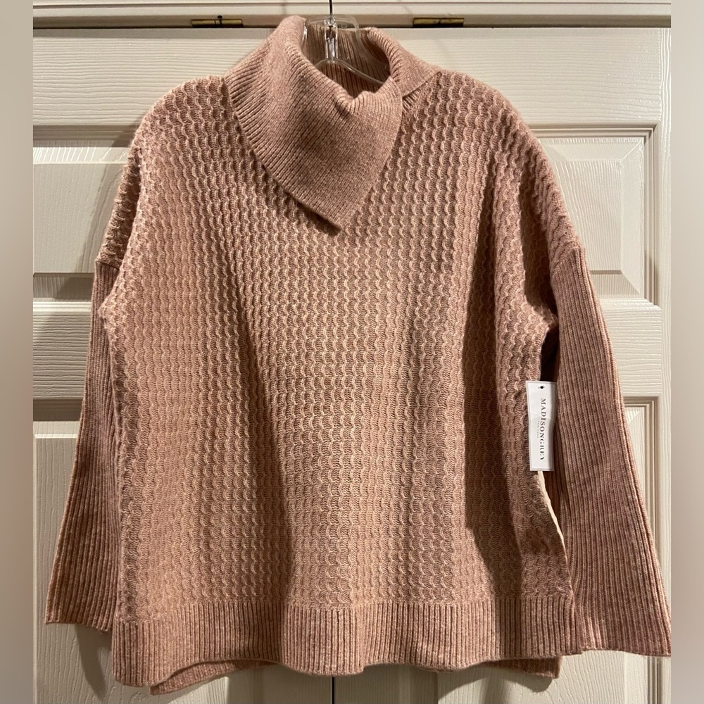 89th & Madison Grey Sweater - Pink Size S Turtleneck Stretch Long Sleeve Rayon